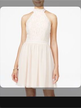 Speechless Lace Halter Skater Dress in Cream